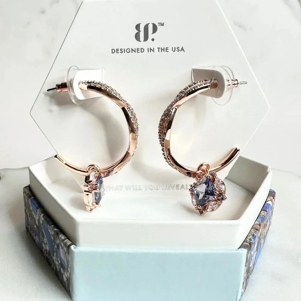 Bomb Party December Tanzanite Hoop Earrings Rose Gold Plating RBP8497 NWT